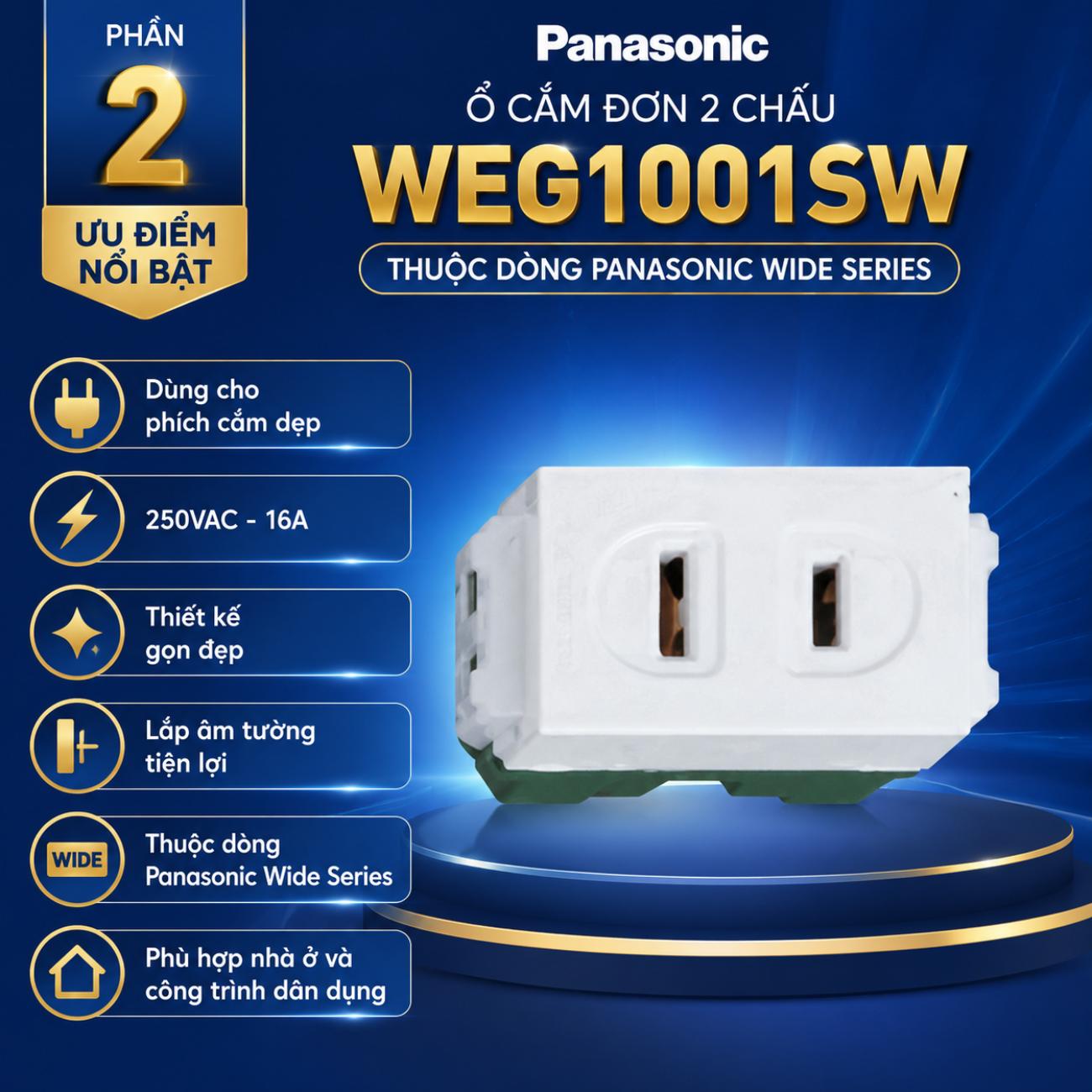 Ổ cắm đơn Panasonic dùng cho phích cắm dẹp 250VAC-16A